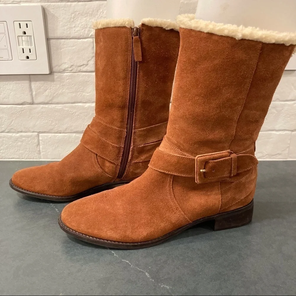Talbots 8 chestnut suede wool lined boots
